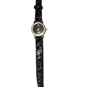 Black and Gold Dress Watch with Textured Strap